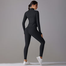 Load image into Gallery viewer, Celebrity Yoga Clothes Trendy Push up Long Sleeve Solid Color Slim Elastic Zipper Workout Clothes Running Training Sports Set
