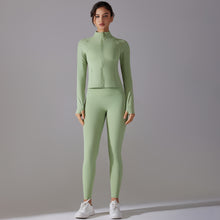 Load image into Gallery viewer, Celebrity Yoga Clothes Trendy Push up Long Sleeve Solid Color Slim Elastic Zipper Workout Clothes Running Training Sports Set
