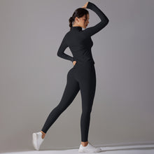 Load image into Gallery viewer, Celebrity Yoga Clothes Trendy Push up Long Sleeve Solid Color Slim Elastic Zipper Workout Clothes Running Training Sports Set
