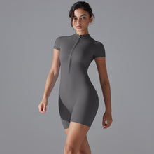 Load image into Gallery viewer, Summer Solid Color Zipper Short Sleeve Slim Fit Yoga Wear One Piece Women Dance Fitness Tight Sports Jumpsuit
