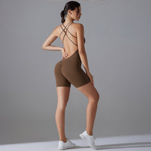 Load image into Gallery viewer, Spring Summer Gym Sexy Shaping Romper Yoga Clothes One Piece Belly Contracting Close Fitting Sports Back Shaping One Piece
