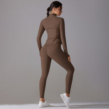 Load image into Gallery viewer, Celebrity Yoga Clothes Trendy Push up Long Sleeve Solid Color Slim Elastic Zipper Workout Clothes Running Training Sports Set
