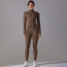 Load image into Gallery viewer, Celebrity Yoga Clothes Trendy Push up Long Sleeve Solid Color Slim Elastic Zipper Workout Clothes Running Training Sports Set
