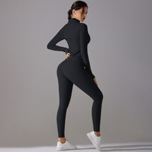 Load image into Gallery viewer, Celebrity Yoga Clothes Trendy Push up Long Sleeve Solid Color Slim Elastic Zipper Workout Clothes Running Training Sports Set
