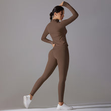 Load image into Gallery viewer, Celebrity Yoga Clothes Trendy Push up Long Sleeve Solid Color Slim Elastic Zipper Workout Clothes Running Training Sports Set
